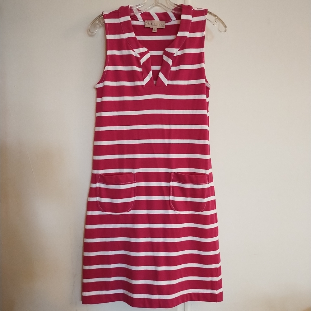 Philosophy Republic Clothing Dark Pink & White Striped Tank Midi Dress Size S